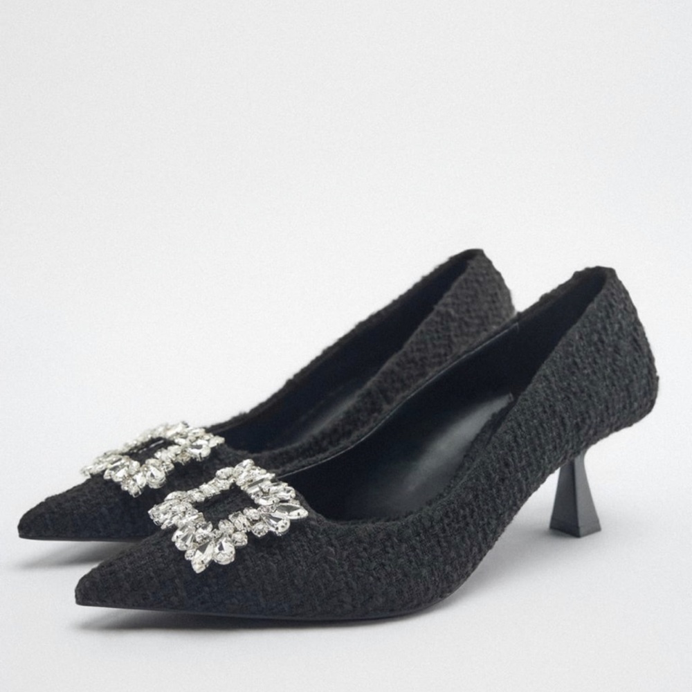 NWT ZARA EMBELLISHED FABRIC HEELED SHOES SIZE 6 - Picture 5 of 8